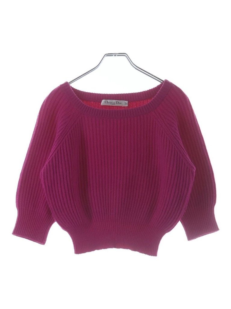 Dior Cashmere Square Neck Half Sleeve Knit Sweater Pink